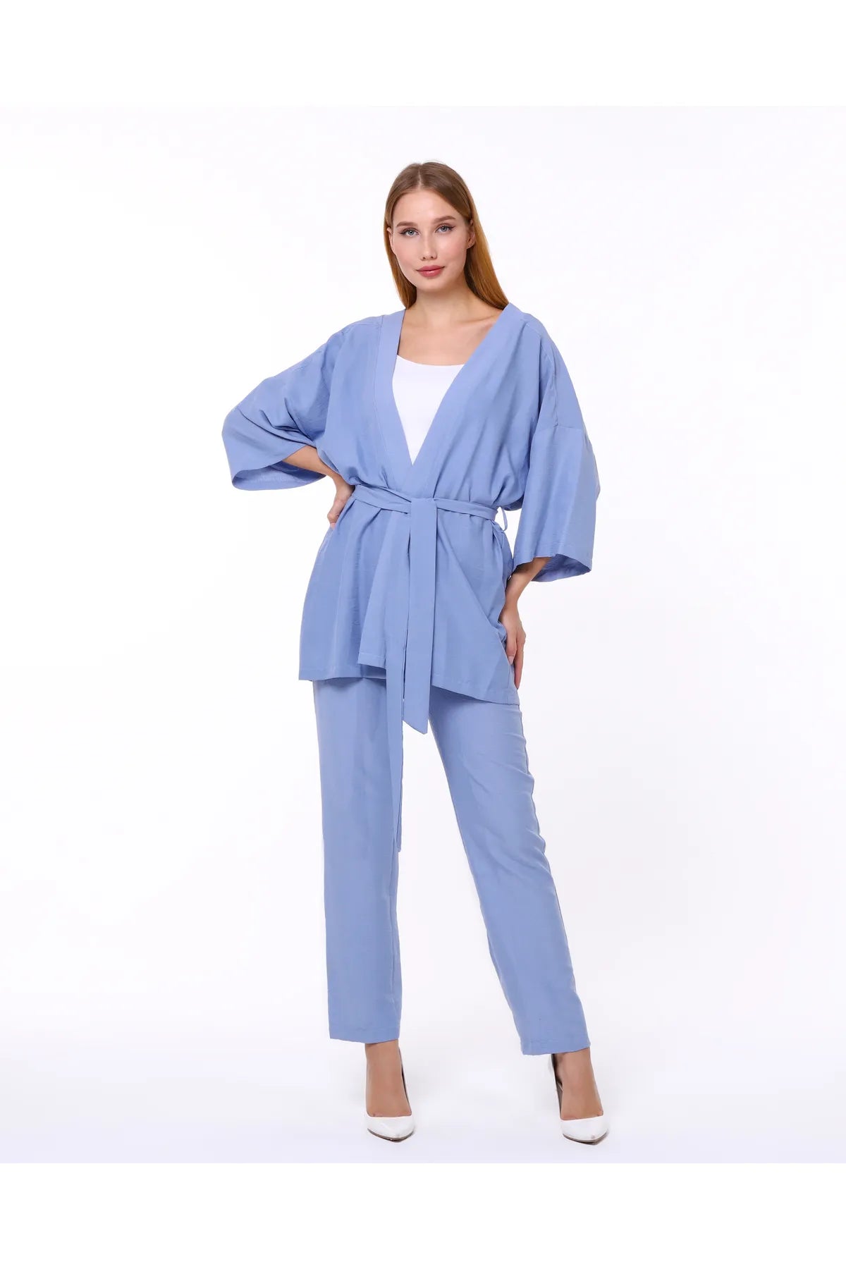 Belted Cardigan and Elastic Pocket Buttoned Pants