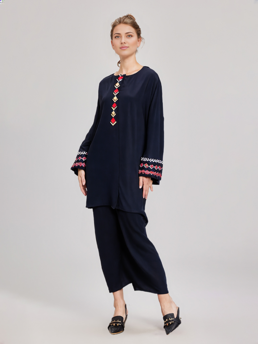 Stitched Black Embroidered Shirt 2 Piece